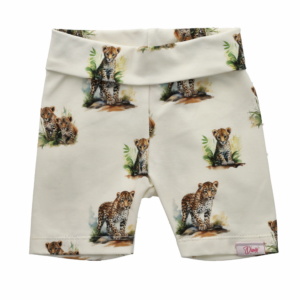 Handgemaakte bikershort met trendy cheetah print voor kinderen.