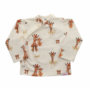 Handgemaakt baby overslag shirt met giraf print.