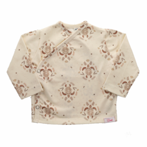 Handgemaakt baby overslag shirt met turtle design.