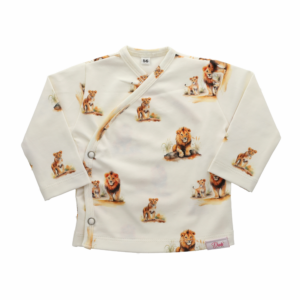 Handgemaakt baby overslag shirt met giraf print.